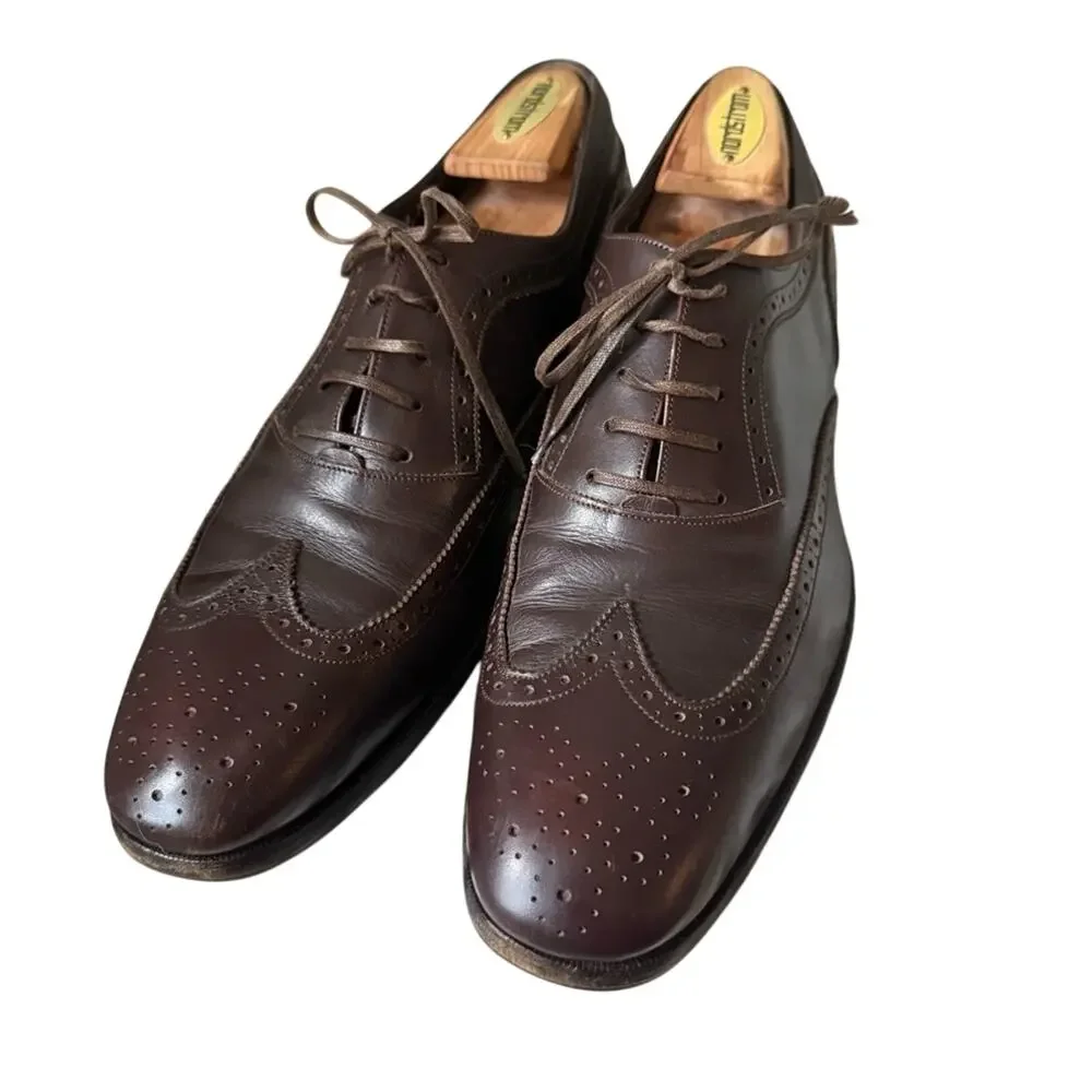 Salvatore Ferragamo Brown Leather Wingtip Oxford Shoes Men’s 10 D
